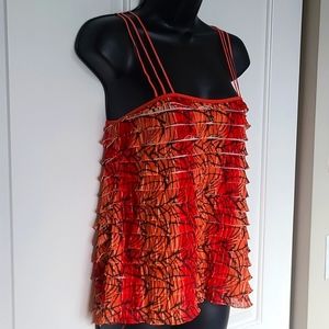 Free People Tank Top Orange Ruffled  S